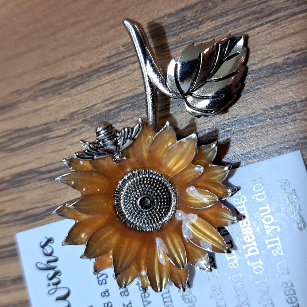 GANZ Sunflower Charm with Silver Leaf/  UNDLE ONLY - Picture 3 of 5